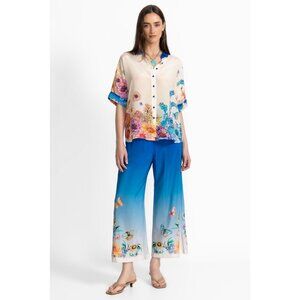 Johnny Was Yasmin Cropped Easy Pant Blue Butterfly Silk Size Small NWT $265
